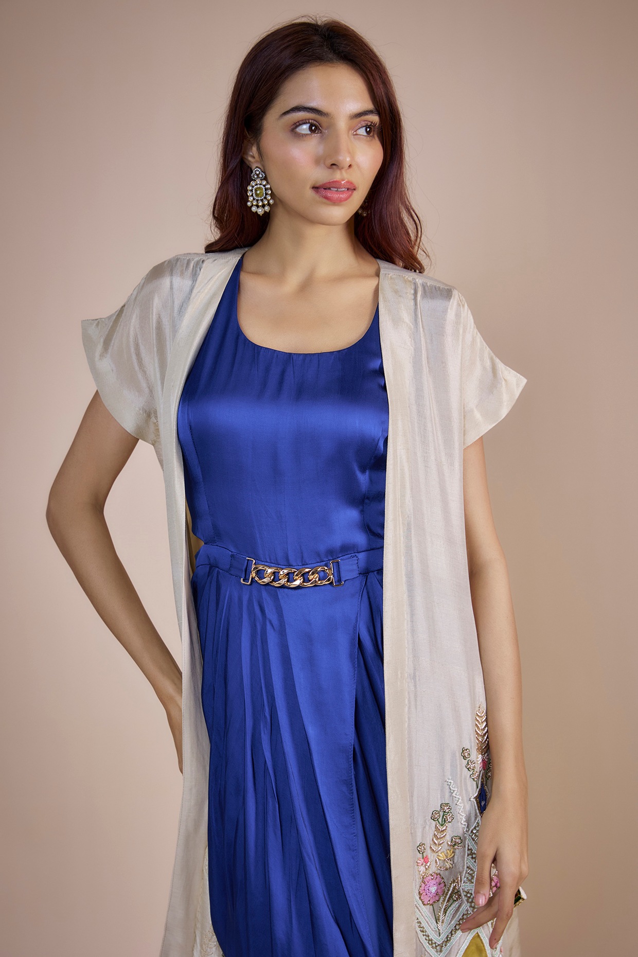 Buy Blue V Neck Embroidered Jacket With Gown For Women by Maison Blu Online  at Aza Fashions.